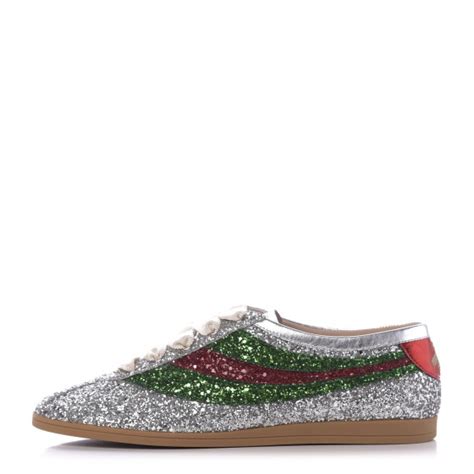 GUCCI Glitter Fabric Web Mens Falacer Sneakers 9 Silver 